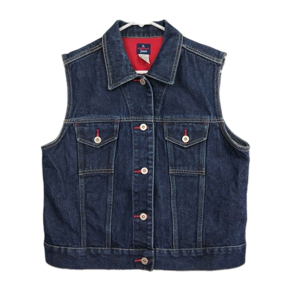🔥🔥🔥B.U.M. Equipment Jeans women's denim‎ vest, Large, pocket & button accents